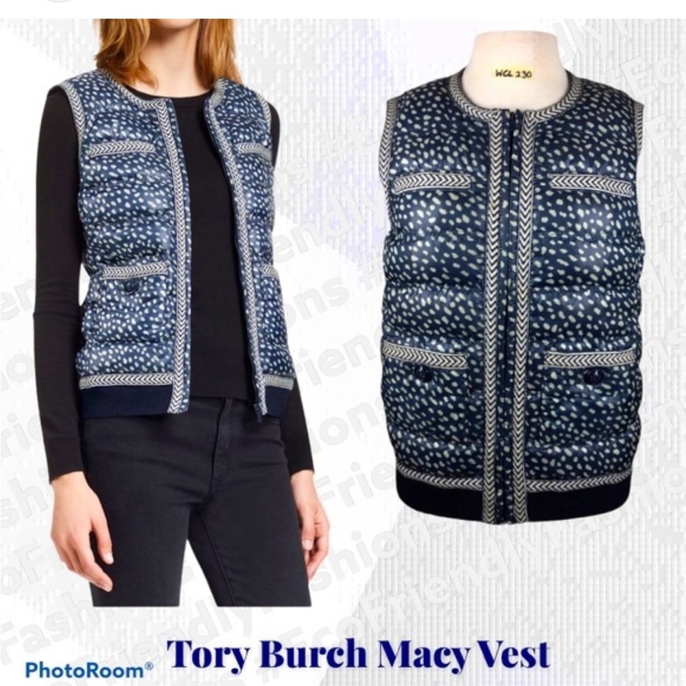 Tory Burch Navy and White Patterned Vest